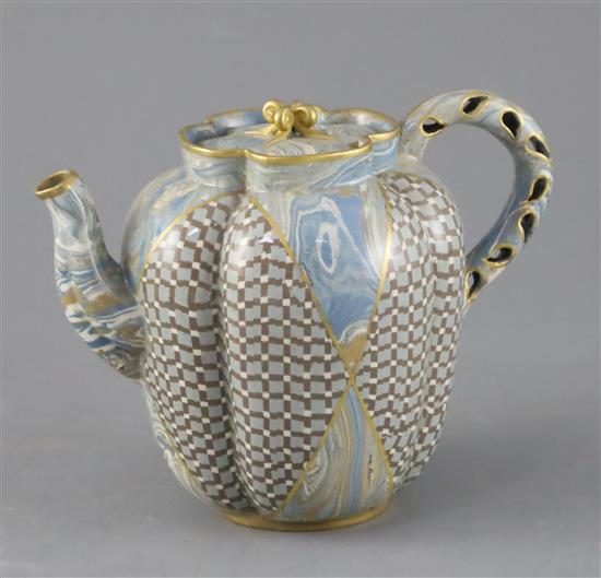 A good Doulton & Rixs patent Marqueterie ware teapot, c.1887, H. 12.5cm